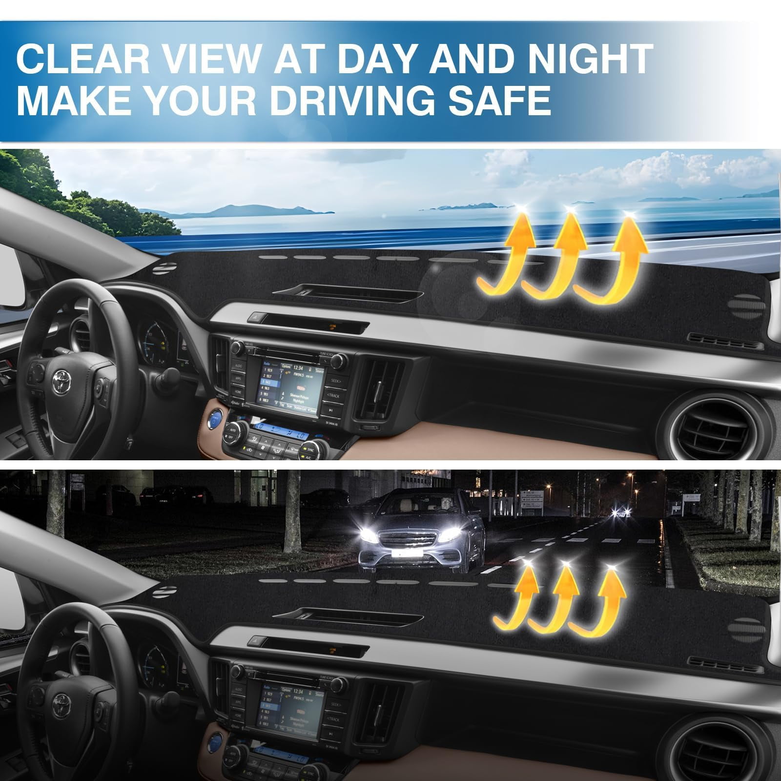 Car Dash Cover Mat for Toyota RAV4 2013-2018 Left Hand Driving Non-Slip Center Console Dashboard Cover Interior for Toyota RAV4 Accessories Custom Fit Dash Mat Sunshade Windshield Glare Black