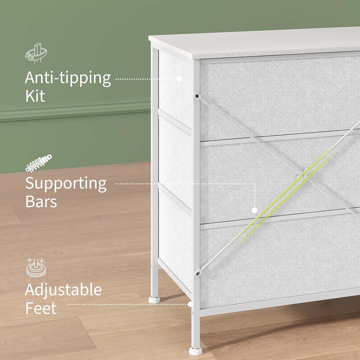 63 Inch TV Stand Dresser for Bedroom, 8 Fabric Drawers, for 65 70 75 Inch TV, Entertainment Center with Storage Media TV Console Table