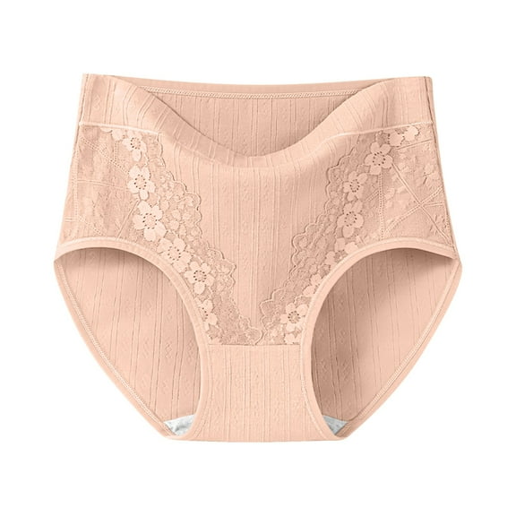 LNWUY Womens Cute Lace Printed Panties Underwear Soft Breathable Comfortable High Waist Cotton Panty Beige M