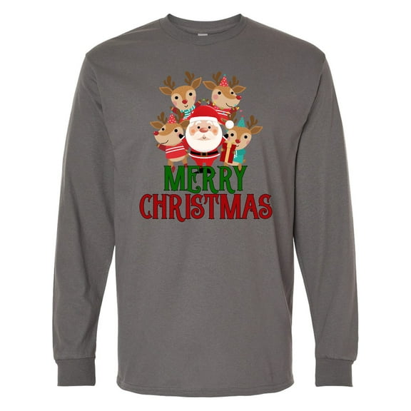 Inktastic Merry Christmas Santa Reindeer Long Sleeve T-Shirt
