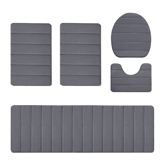 Leodye Bathroom Rugs Sets 5 Piece, Soft Absorbent Microfiber Bath Mat for Bathroom, Non Slip Washable Bath Rug Set with Toilet Cover, Bath Runner and U-Shaped Contour Toilet Rug