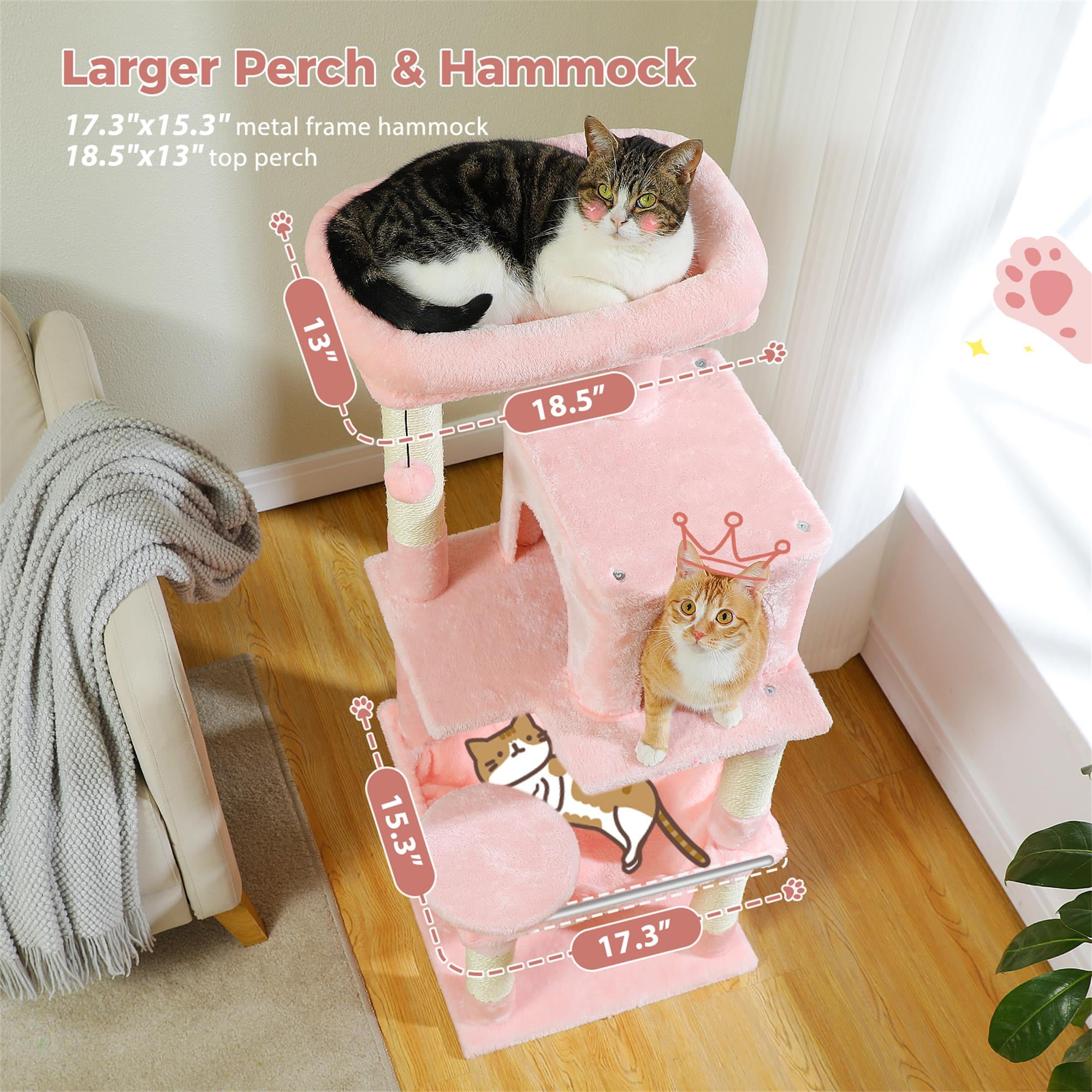 Kadyn 56" Wood Cat Tree Tower for Large Cats, Cat Tree House for Indoor Cats with Cozy Cat Condo, Super Large Hammock and Plush Perches, Dark Gray