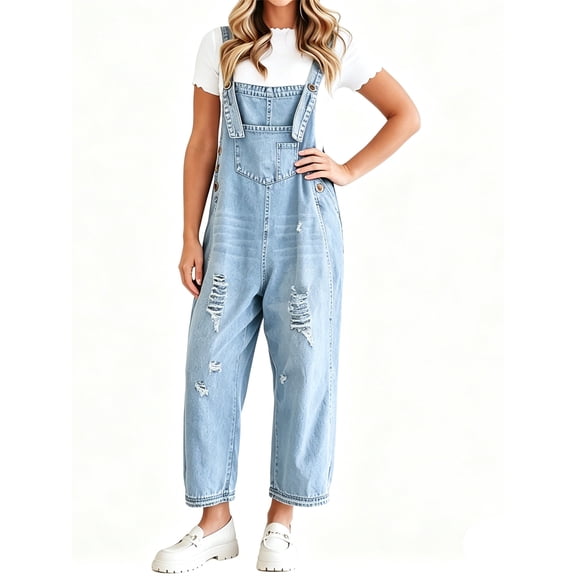 Sleeveless Women Casual Denim Jumpsuit Loose Wide Leg Jeans Oversall Bib Pants