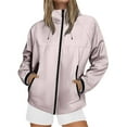 thumbnail image 2 of Hooded Rain Jacket Women, Lightweight Hiking Shell, Windproof Mountain Coat Pink L , Jacket, 2 of 5