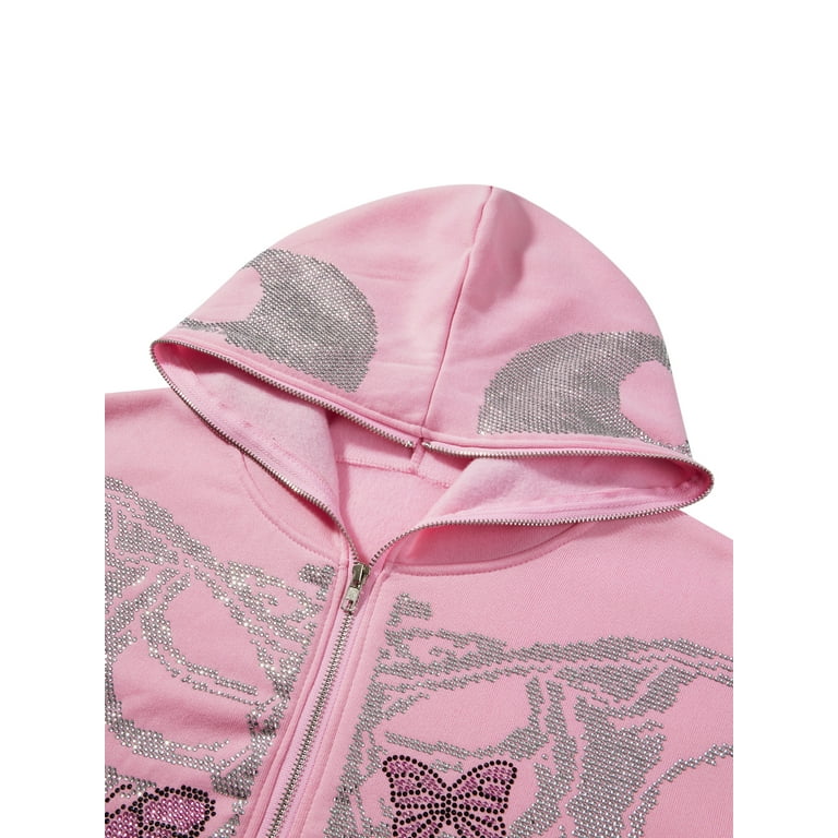 xkwyshop Rhinestone Graphic Zip Up Hoodies for Women xkwyshop Rhinestone Graphic Zip Up Hoodies for Women