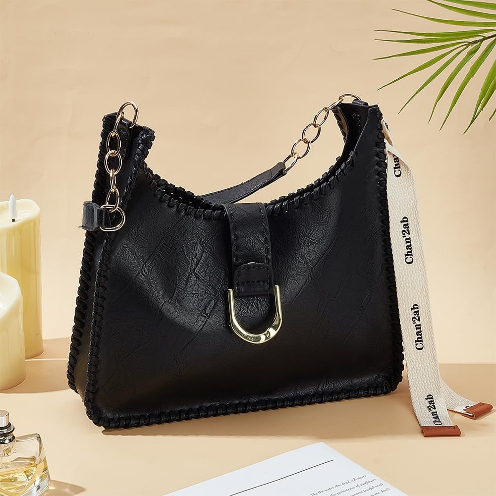 DIY Sew on Women's Underarm bag Making Kit Including Magnetic Clasp PU Leather Fabric Alloy Findings Wax Cord Needles Black