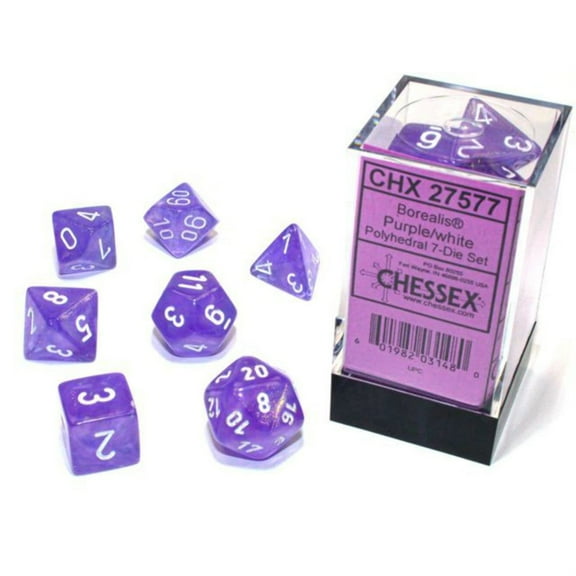 Chessex Polyhedral 7-Die Set - Borealis Purple/White with Luminary 27577 (CHX27577)