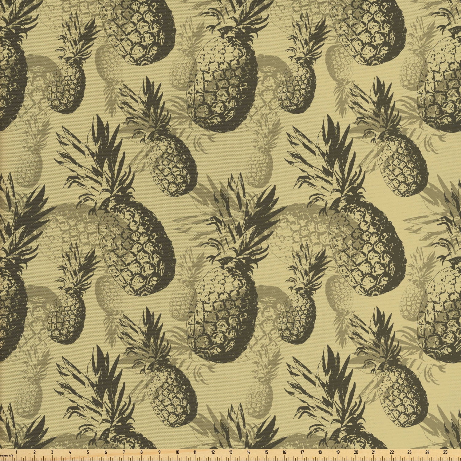 Pineapple Fabric by The Yard, Botanical Grunge Pattern with Tropical Island Fruits Vintage
