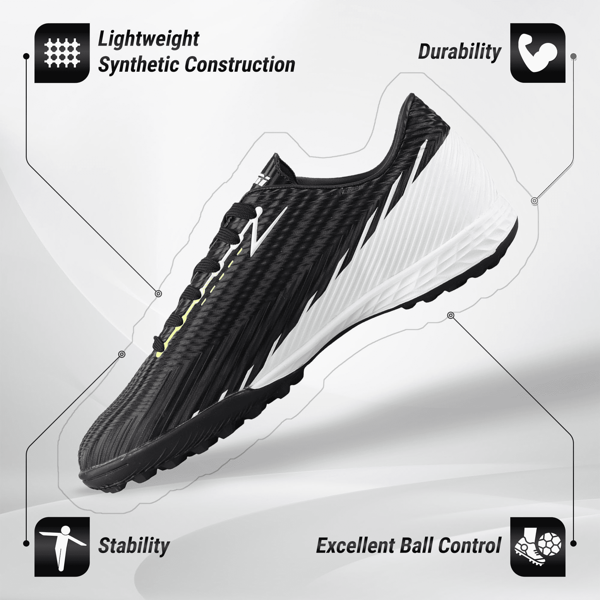 Vizari Tesoro Turf Soccer Shoes for Boys and Girls| Turf Shoes with Durable Synthetic Upper | Youth Football Turf Shoes with Molded Rubber Oursole | Superior Traction on Turf Ground, (Black, 10.5)