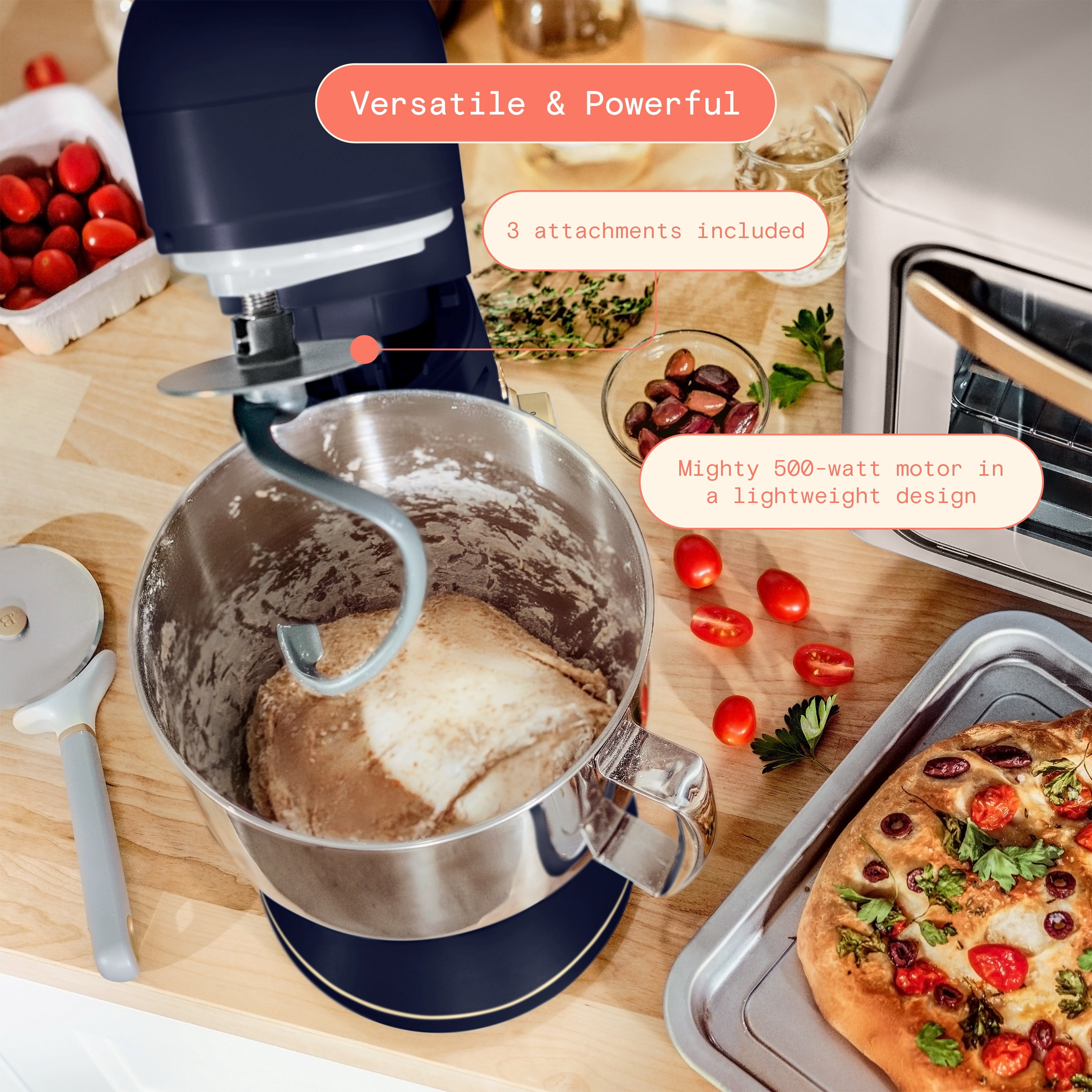 Beautiful 5.3 Qt Tilt-Head Stand Mixer with Flat Beater, Dough Hook & Balloon Whisk, Starry Night and Buttercream by Drew Barrymore