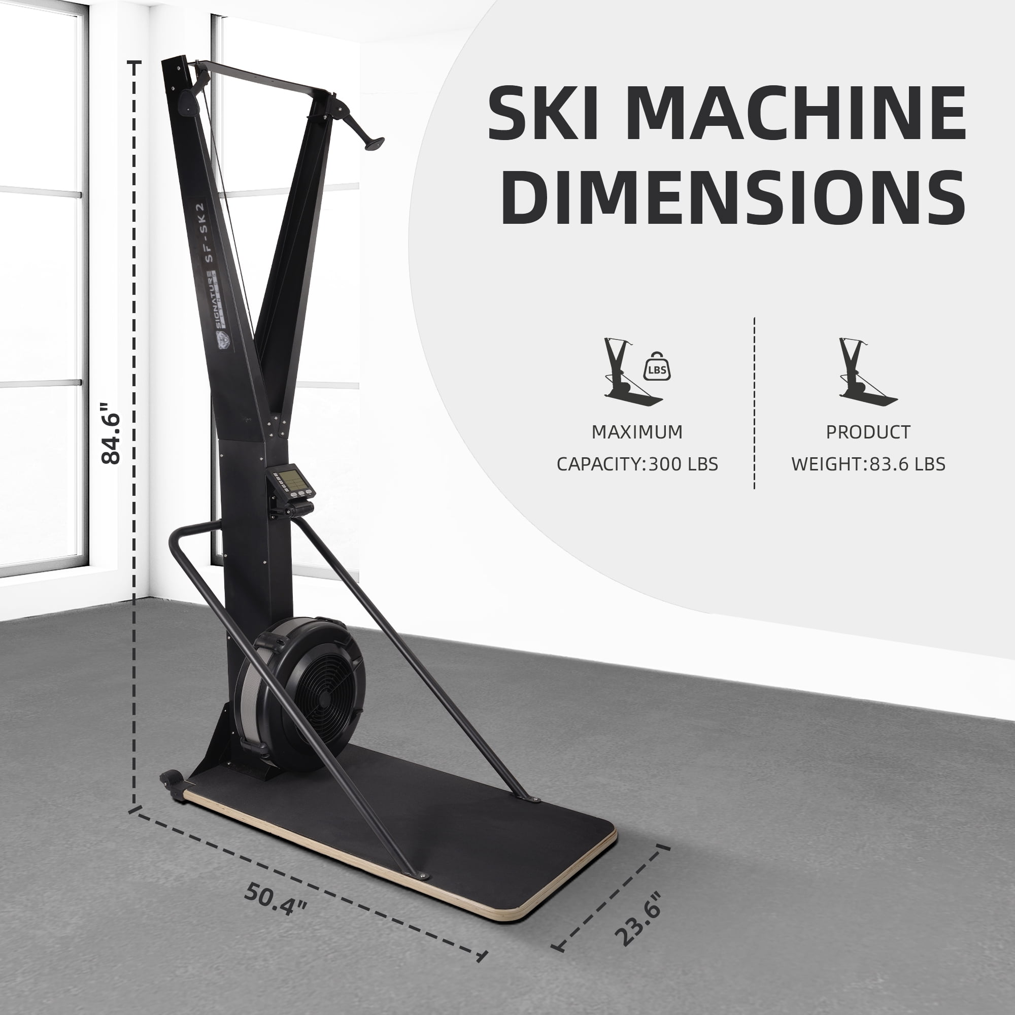 Signature Fitness Wall-Mounted Ski Trainer Machine, Black Iron Construction, SF Full Model SK2-2G, Home Cardio Workout Equipment