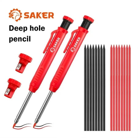 

Saker Deep Hole Pencil- Construction Pencil- Aluminum Alloy Scribe Tool with Deep Hole Pencil DIY Woodworking Scribe Gauge Scriber Line Maker Measuring Tool (2PCS Red Pencil+16 Pencil refills)
