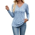 thumbnail image 2 of Womens Waffle Knit Tops V Neck Long Sleeve Shirts Dresy Casual Blouses Fall Outfits 2025 Blue XXL, 2 of 9