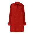thumbnail image 4 of SMihono Stylish Decor Flare Mini Dress Bow Tie Front Dress Women's Plus Size Pearl Beaded Tie Neck Long Sleeve Casual Work Short Dress Red M, 4 of 9