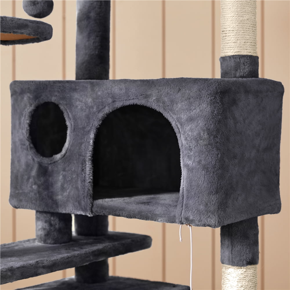 Yaheetech 53.9" H Cat Tree with Double Condos, Scratching Posts & Toys, Dark Gray