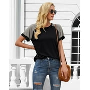 Rosvigor Plus Size T Shirts for Women Color Block Tops Loose Tee Short Sleeve Blouses