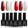 Beetles Candy Cane Gel Nail Polish Set - 6 Colors Glitter Burgundy Red Sparkle Gel Polish Kit Snow White Silver Nail Gel Soak Off LED New Year Kit Valentine's Day Girlfriend Gift for Women Mom Box