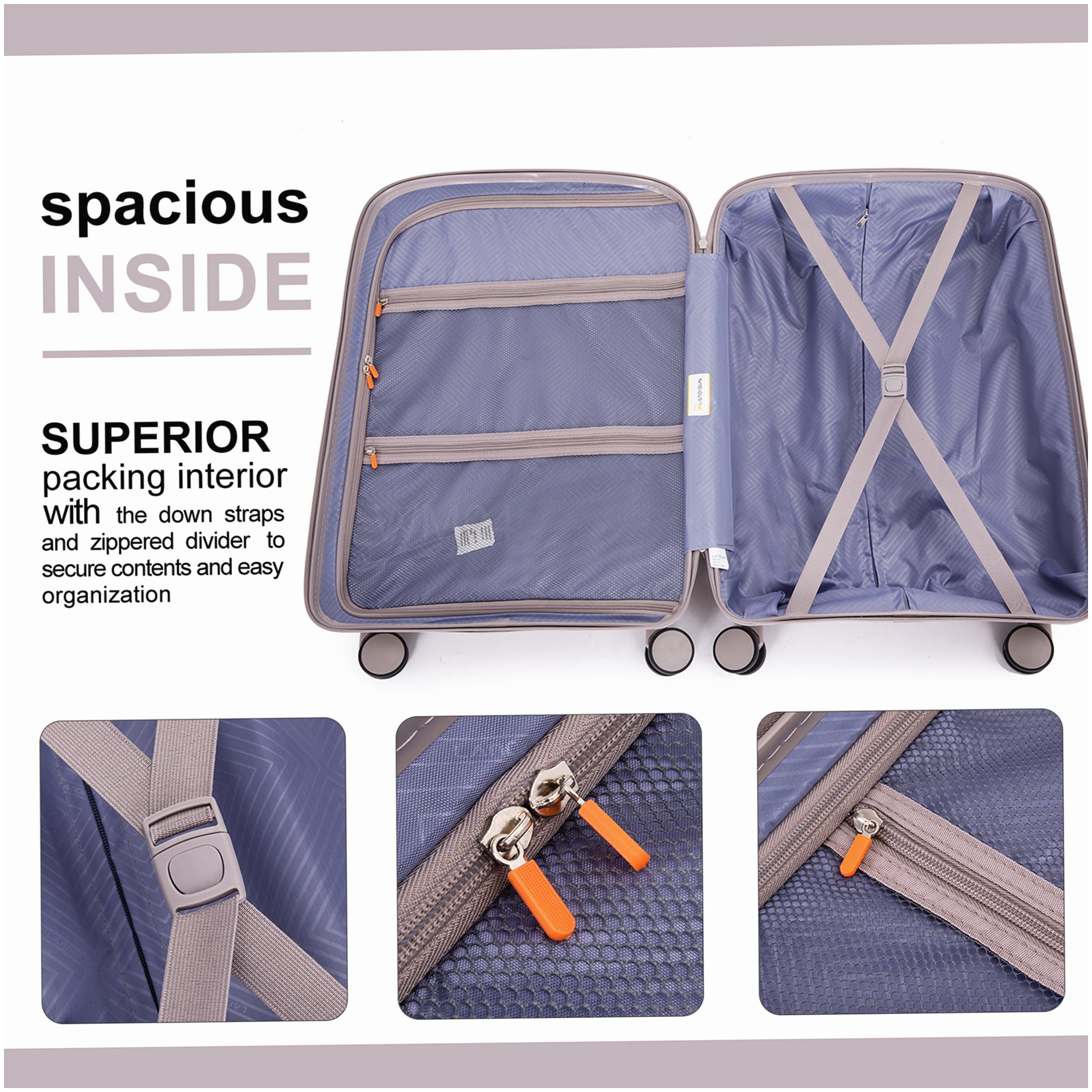 MANGIJOY Spinner Wheel Luggage Set 3-Piece Hardside, TSA Lock Suitcases Carry On 20 inch and Checked 24 28 inch, Greige