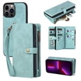 thumbnail image 2 of for iPhone 16 Pro Max Case Detachable Wallet Zipper Rugged Case with Card Holder, 2 in 1 PU Leather Flip Folio Case with Stand Wrist Strap Shockproof Phone Cover for iPhone 16 Pro Max, Green, 2 of 8