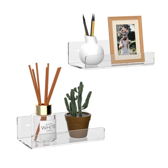 7'' Acrylic Floating Shelves Set, U Shape Wall Mount Shelf for Display, Storage, Bathroom, Bedroom, Living Room, White