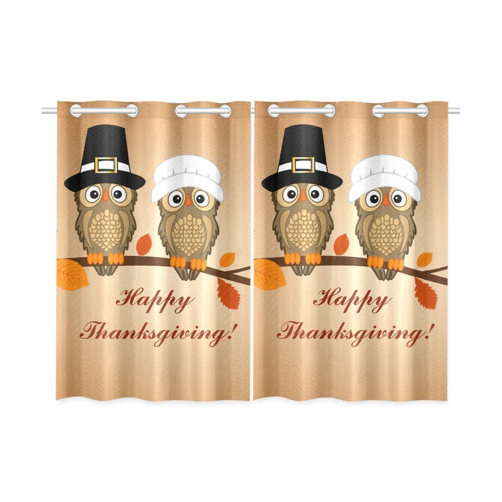 MYPOP Thanksgiving Day Cute Owl Window Curtain Kitchen Curtain 26x39