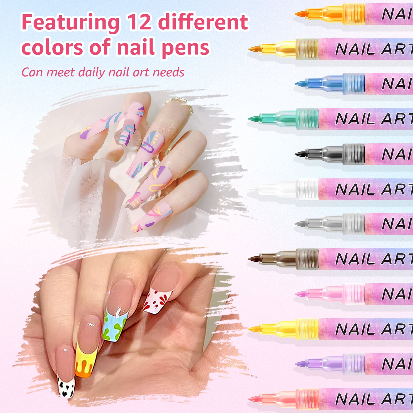 Vensio 24-Piece Nail Art Pens Set 12-Color Graffiti Dotting Markers Acrylic Paint Point Liners for DIY Manicure