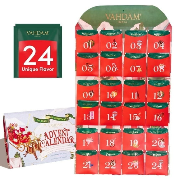 VAHDAM, Limited Edition- Advent Calendar Folding Tea Gift Set (24 Flavors, 24 Tea Bags) | Advent Calendar for Adults | Advent for Women and Men