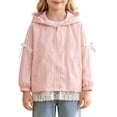 thumbnail image 2 of YunPes Girls Hooded Jacket Ruffle Lace Trim Zip-Up Windbreaker Coat Mesh Inner Lightweight Cozy Fall Cute Outerwear for Kids, 2 of 6