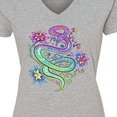 thumbnail image 4 of Inktastic Magical Colorful Snake with Flowers Women's V-Neck T-Shirt, 4 of 5