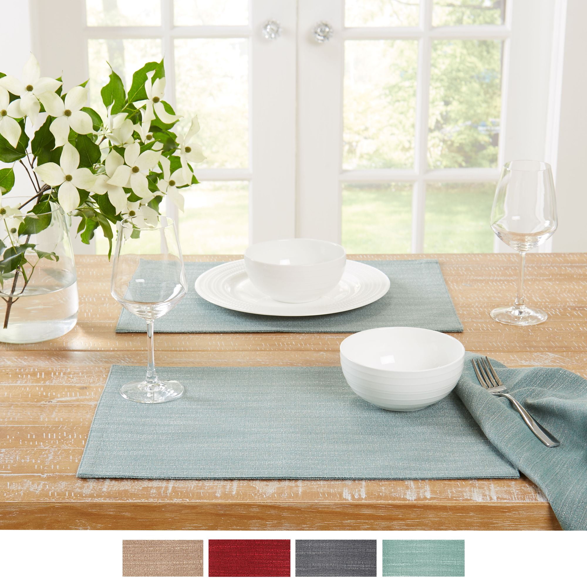 TOWN & COUNTRY LIVING Harper Stain and Water Resistant Reversible Placemat 4-Pack Set, Sagebrush Green, 13"x17.5"