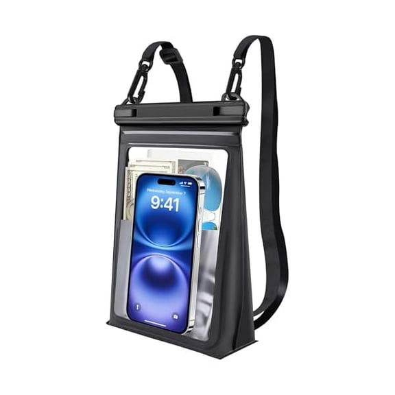 Large Floating Waterproof Phone Pouch [with Sealing Strip], Cell Phone Dry Bag for iPhone 16 15 14 13 12 Pro Max Galaxy Google All Devices, Float Waterproof Bag for Beach Vacation Black