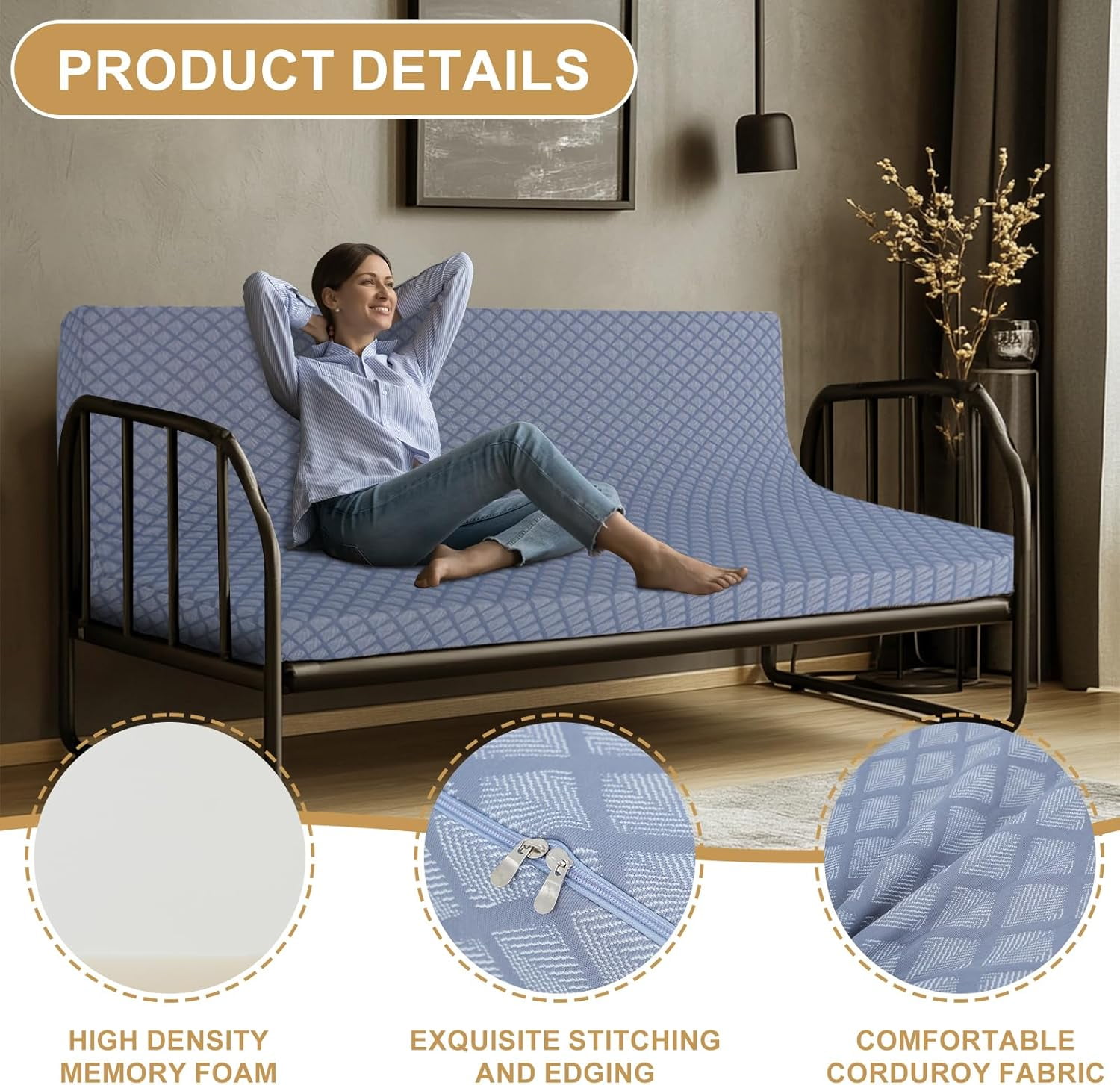 ABORON Memory Foam Sofa Bed Mattress Futon Mattress Full Size, Replacement Futon Couch Bed Mattress 5" Thick, Removable Cover, Frame Not Included