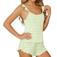 thumbnail image 5 of jobturf Plaid Pajamas for Women 2 Piece Sets Cute Ruffle Sleeve Lounge Set Scoop Neck Tank Top and Shorts Matching Pj Outfits S-XXL, 5 of 5