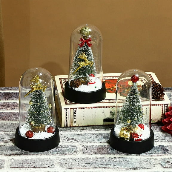 Christmas Tree Desktop Decorations Christmas Tree With LED Lights Christmas Glass Dome Mini Tree Ornament Luminous Decorative Creative Xmas Gift Suitable For Christmas Room Desktop Decoration