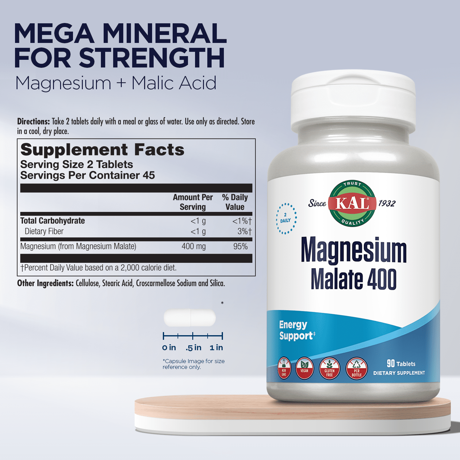 Buy KAL Magnesium Malate 400mg, Chelated Magnesium Supplement with