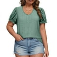 thumbnail image 2 of Penkiiy Womens-Plus-Size-Summer-Tops Square Neck T Shirts Puff Short Sleeve Blouses Eyelet Tunics 5XL Green, 2 of 8