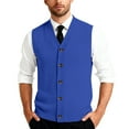 thumbnail image 2 of Men's V-Neck Sleeveless Knit Cardigan Vest with Button Closure and Checkered Pattern Royal Blue M, 2 of 4