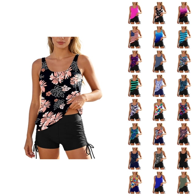 Womens Swimsuits Tankini 2026 Fashion Modest Full Coverage Top with High Waisted Shorts Two Piece Bathing Suits Woman