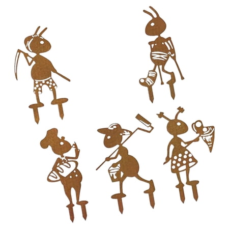 Lynono Co. Ltd Creative Iron Ants Sculptures Garden Stakes Set Of 5 For Flower Pot Decorations