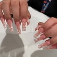 thumbnail image 2 of ACDANC Press on Nails Long Square Shape Fake Nails White Acrylic Nails Glossy Nude Glue on Nails French False Nail Tips with Butterfly Charms and White Flowers Design for Women and Girls, 24Pcs, 2 of 7