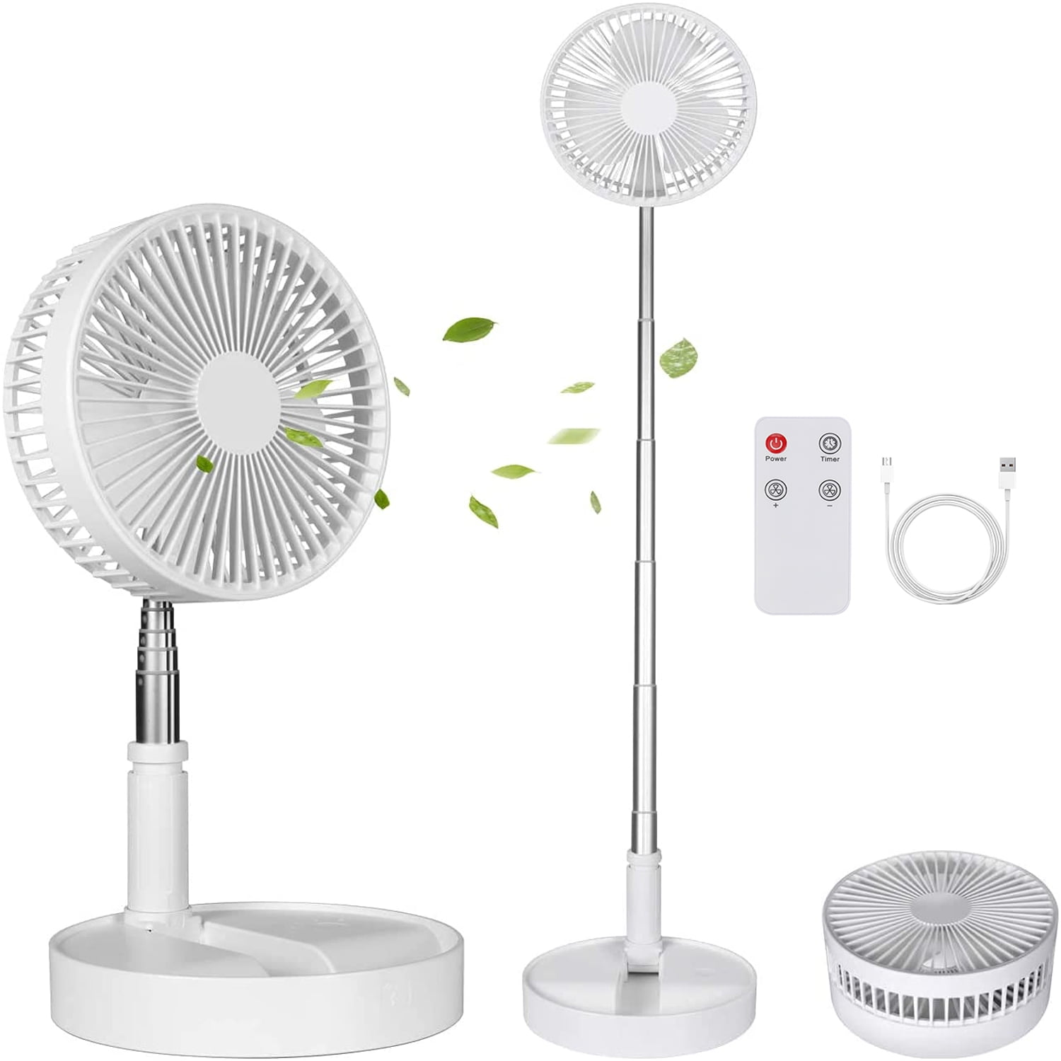 Uervoton Multi-Use Portable Rechargeable Standing Fan 4 Speeds Adjustable with Remote for Home Office Outdoor Camping Tent Travel（White）