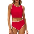 thumbnail image 3 of QIUOMBBP 2 Piece Tankini Swimsuits for Women Full Coverage Cropped Tank Top with High Waist Bottom Beach Vacation Modest Bathing Suit Red XL, 3 of 10