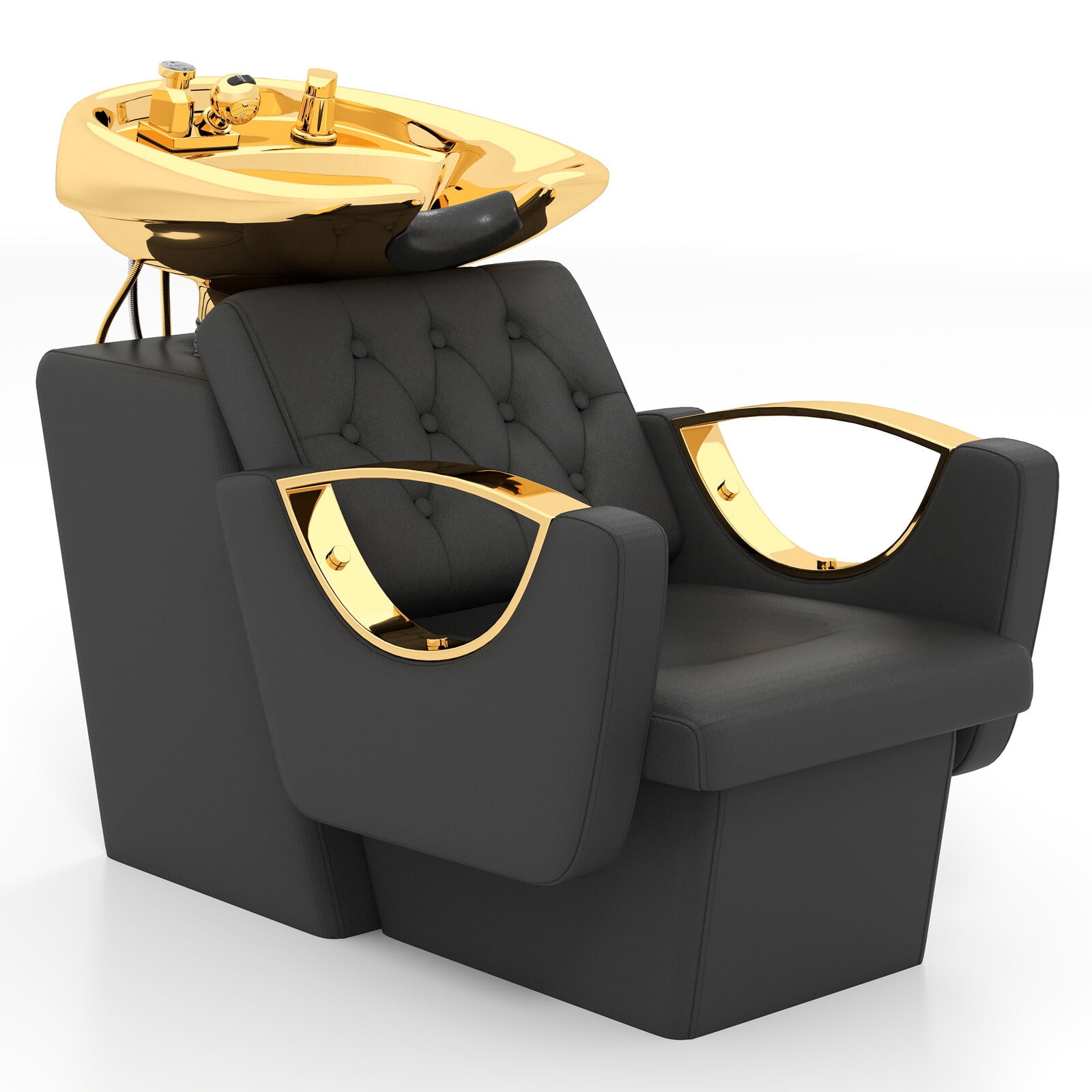 Black+Gold Barber Backwash Unit Ceramic Shampoo Bowl Hair Stylist Station Sink Beauty Salon Spa Equipment