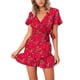thumbnail image 1 of Vestido estampado de manga corta de verano para mujer Vestidos cortos casuales con cuello en V Ormromra, 1 of 3