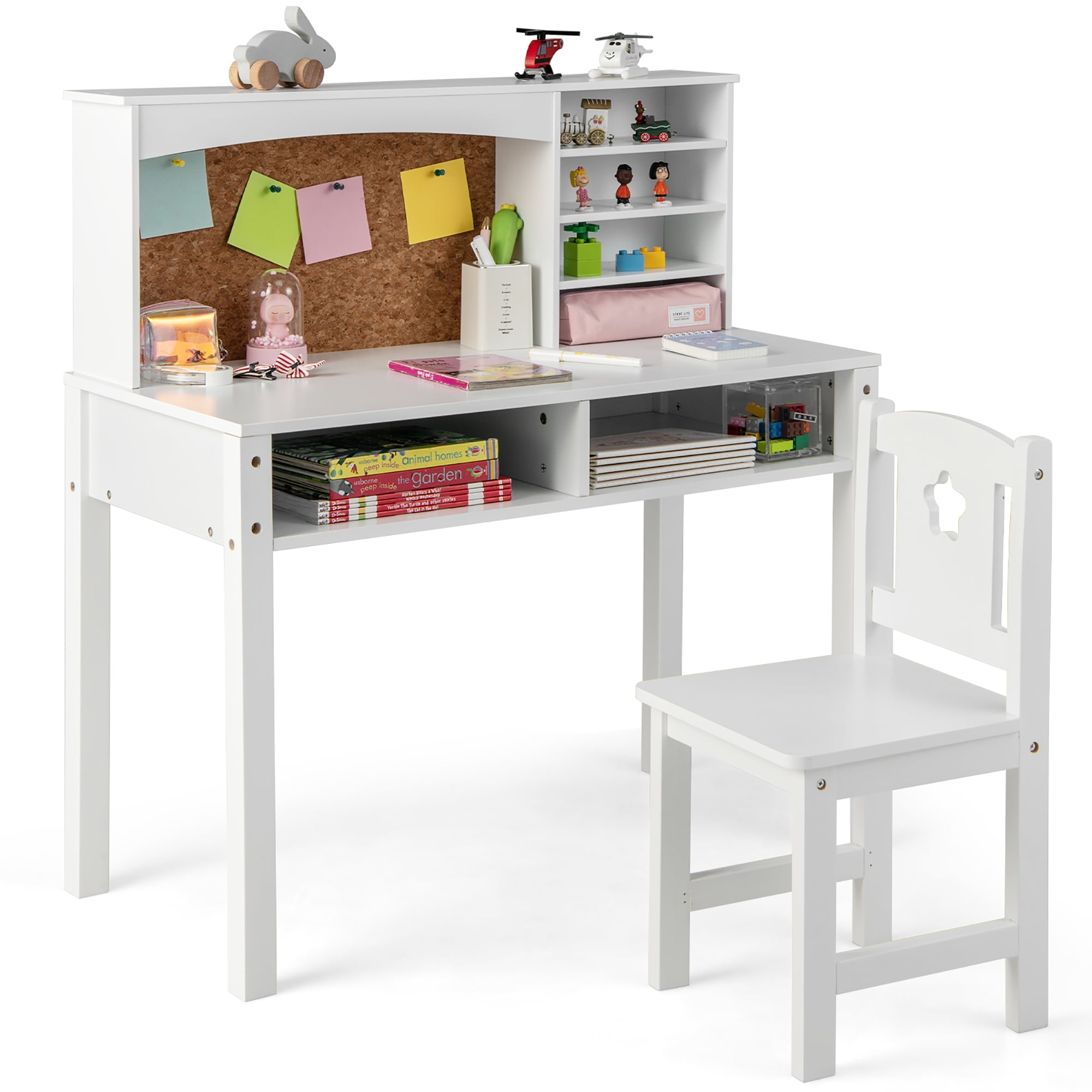 Ensemble Bureau Et Chaise Enfant 3-10 Ans - Table Verte Bois Avec Étagères Tiroir Et Chaise