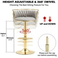 thumbnail image 4 of DREAMSIDEA Swivel Bar Stools Set of 2 Modern Velvet Upholstered High Back Adjustable Bar Chairs with Golden Footrest for Kitchen Counter Square Island,Gray, 4 of 5
