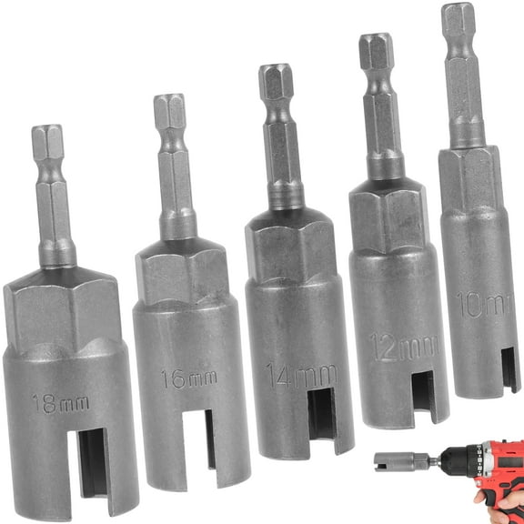 GHOJET 5Pcs 1/4inch Hex Shank Wing Nut Driver Set 10-19mm Steel Slot Wing Nut Driver Socket Wrench Tool Sturdy Butterfly Bolt Wing Nut Driver Sleeve for Wing Nuts Bolts Hooks