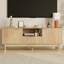 57" Fluted TV Stand, Media Console with Storage and Open Compartment, Wood Entertainment Center for TVs Up to 65 Inch, Narrow Under TV Cabinet for Living Room, Bedroom