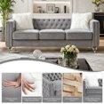 thumbnail image 4 of HUMEHA 83 Inch Gray Velvet Tufted 3‑Seat Sofa, Square Arms with Button Detail, Nailhead Trim, Crystal Acrylic Legs for Living Room, Bedroom, 4 of 8