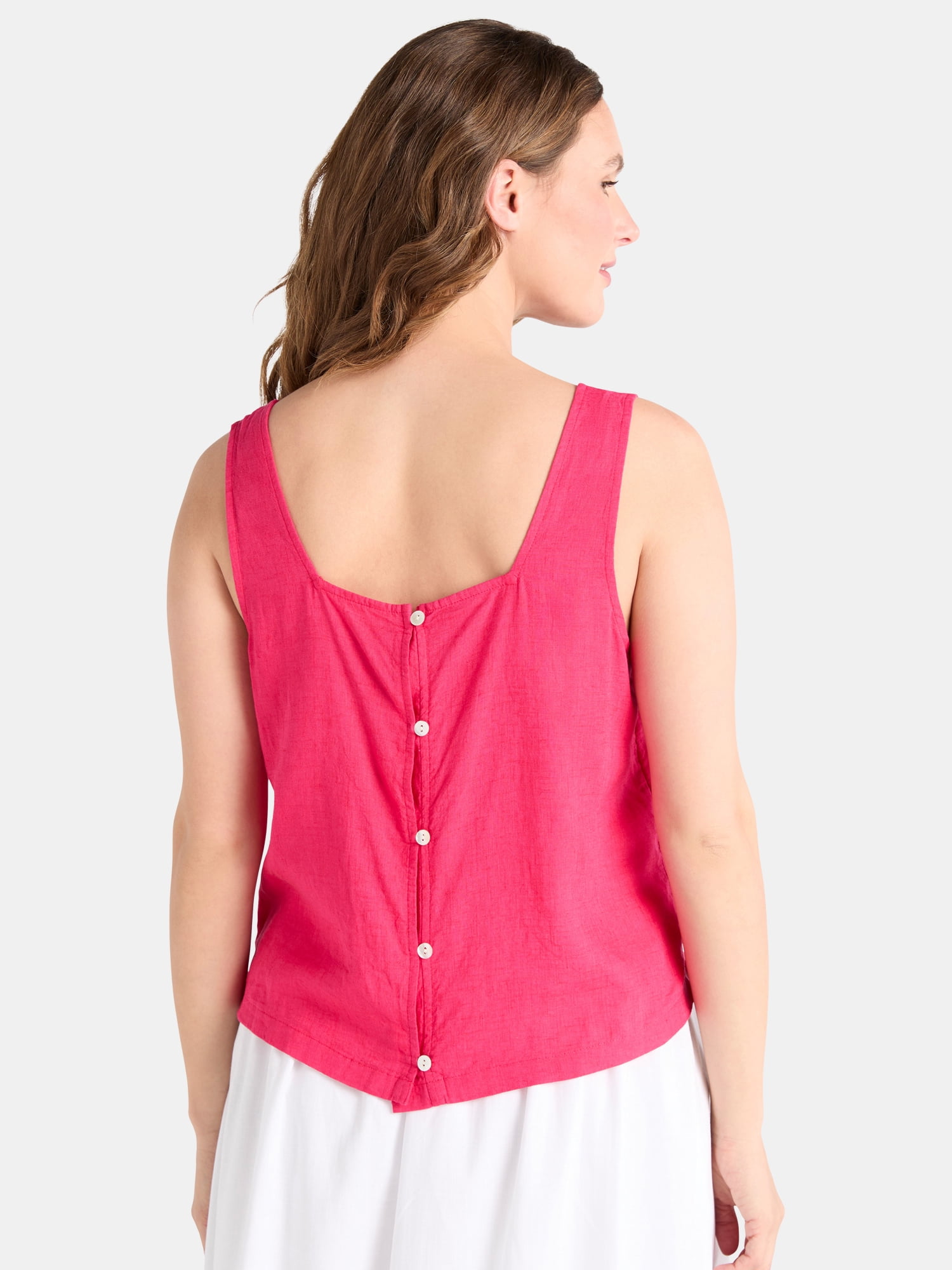 Time and Tru Women's and Women's Plus Linen Blend Tank Top, Sizes XS-4X